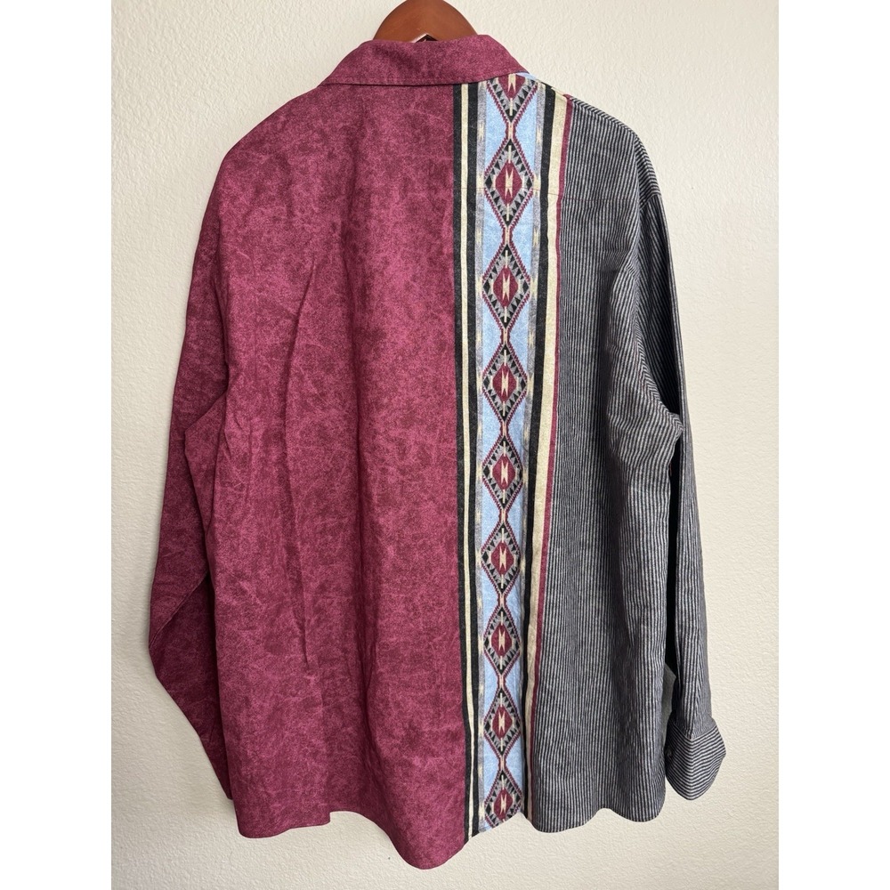 High Noon Western Button Down Long Sleeve Shirt Size XL Maroon Gray Vintage - Picture 6 of 6